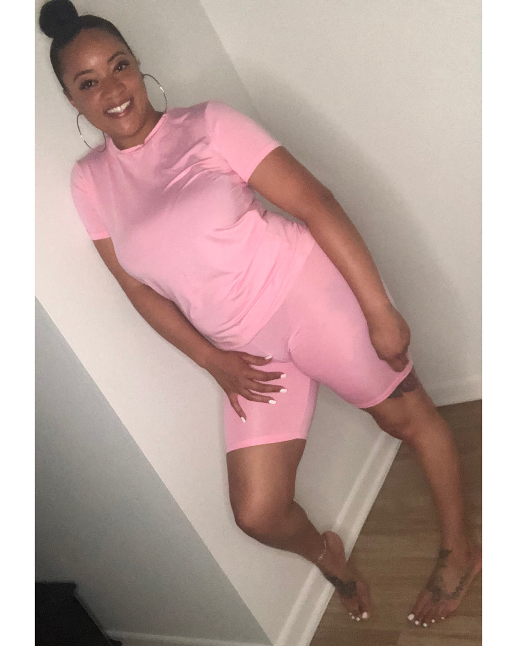 Airport flow biker short set in pink